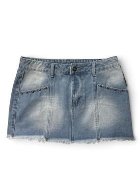 Women's Light Blue Denim Mini Skirt with Stud Details